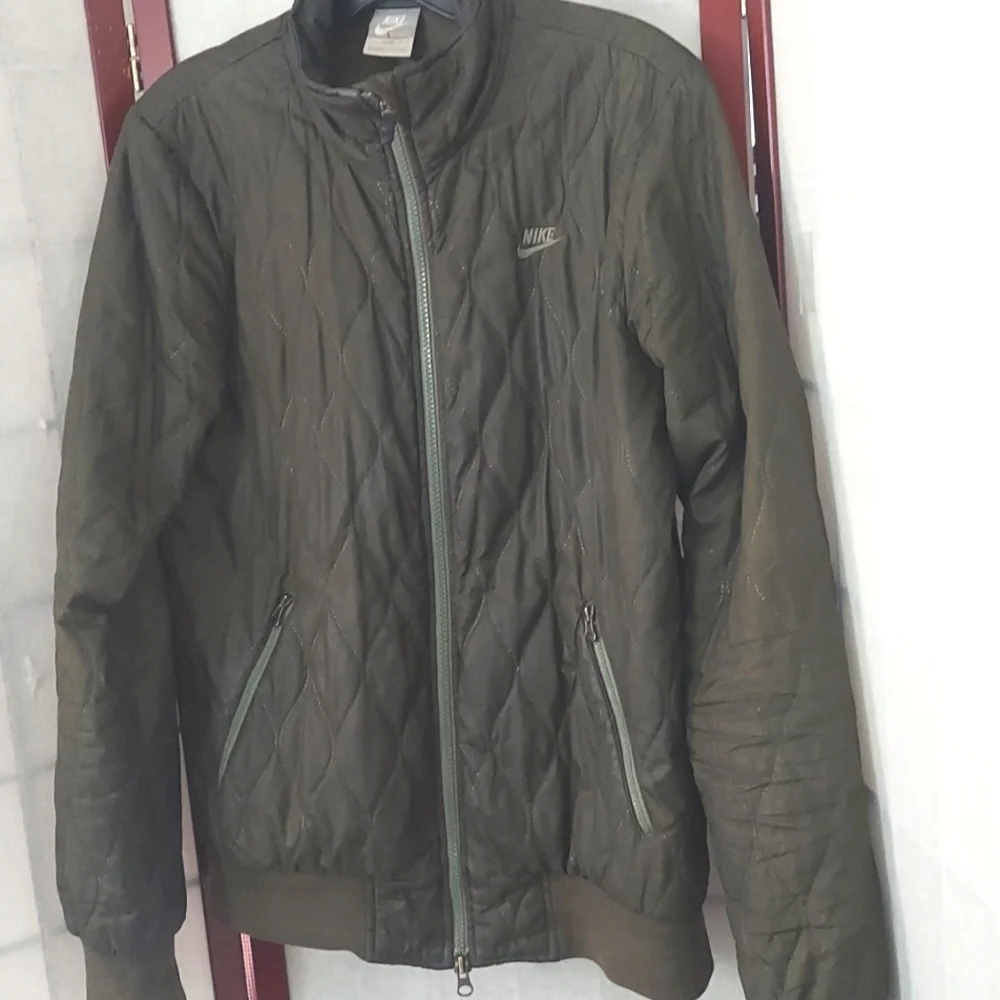 Nike Womens Olive Green Quilted Zip Up Jacket Sz M